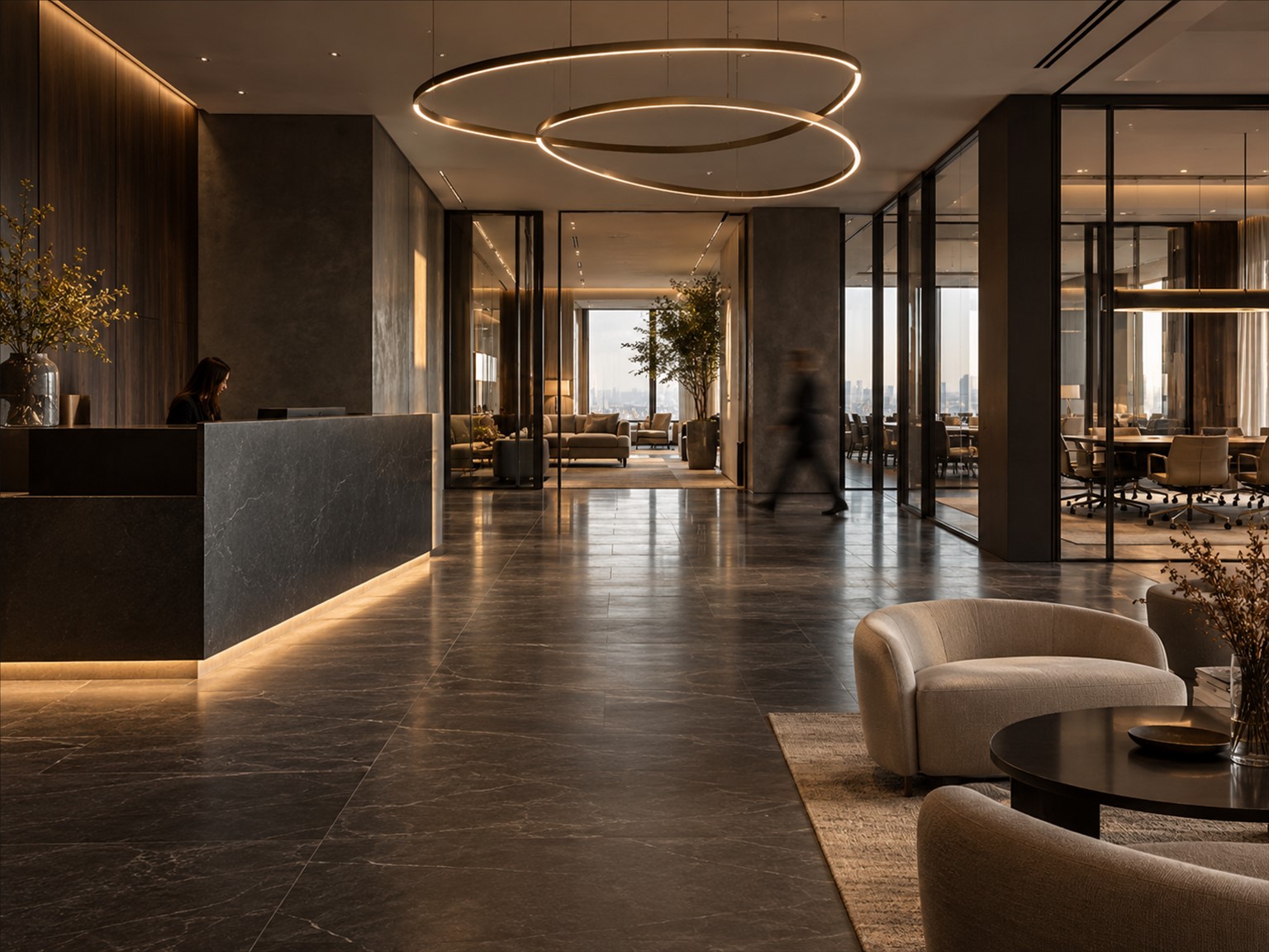 Conceptual view of a spacious office arrival