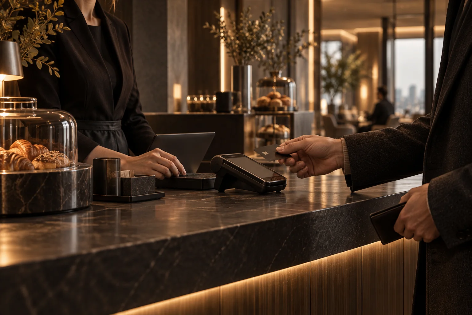 A card payment at a refined hospitality counter
