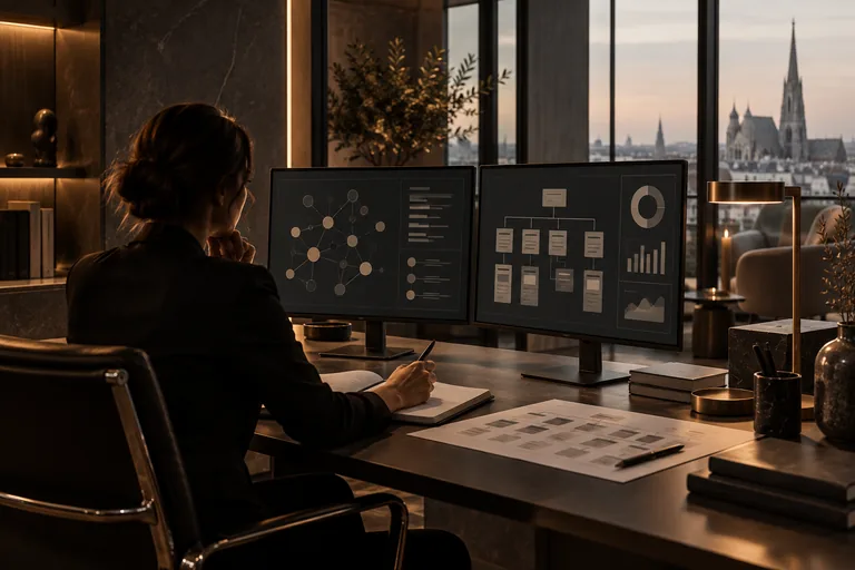 An information architect studying site relationships at a research workstation